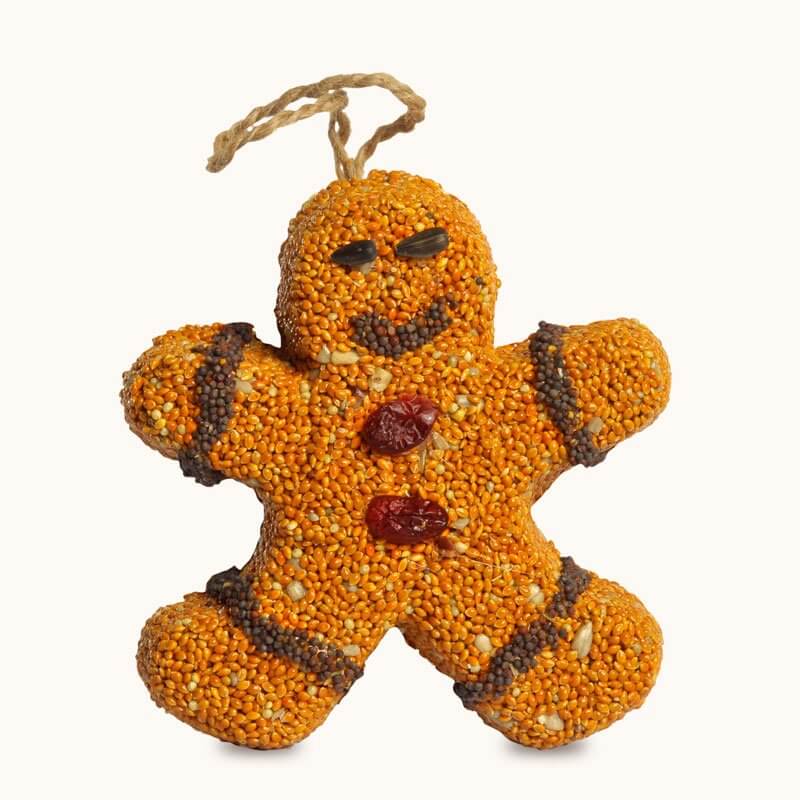 Bird Seed Gingerbread Man made of Red Millet, Sunflower Hearts, and Cranberries. Great gift for bird lovers. Featured in “O” magazine.