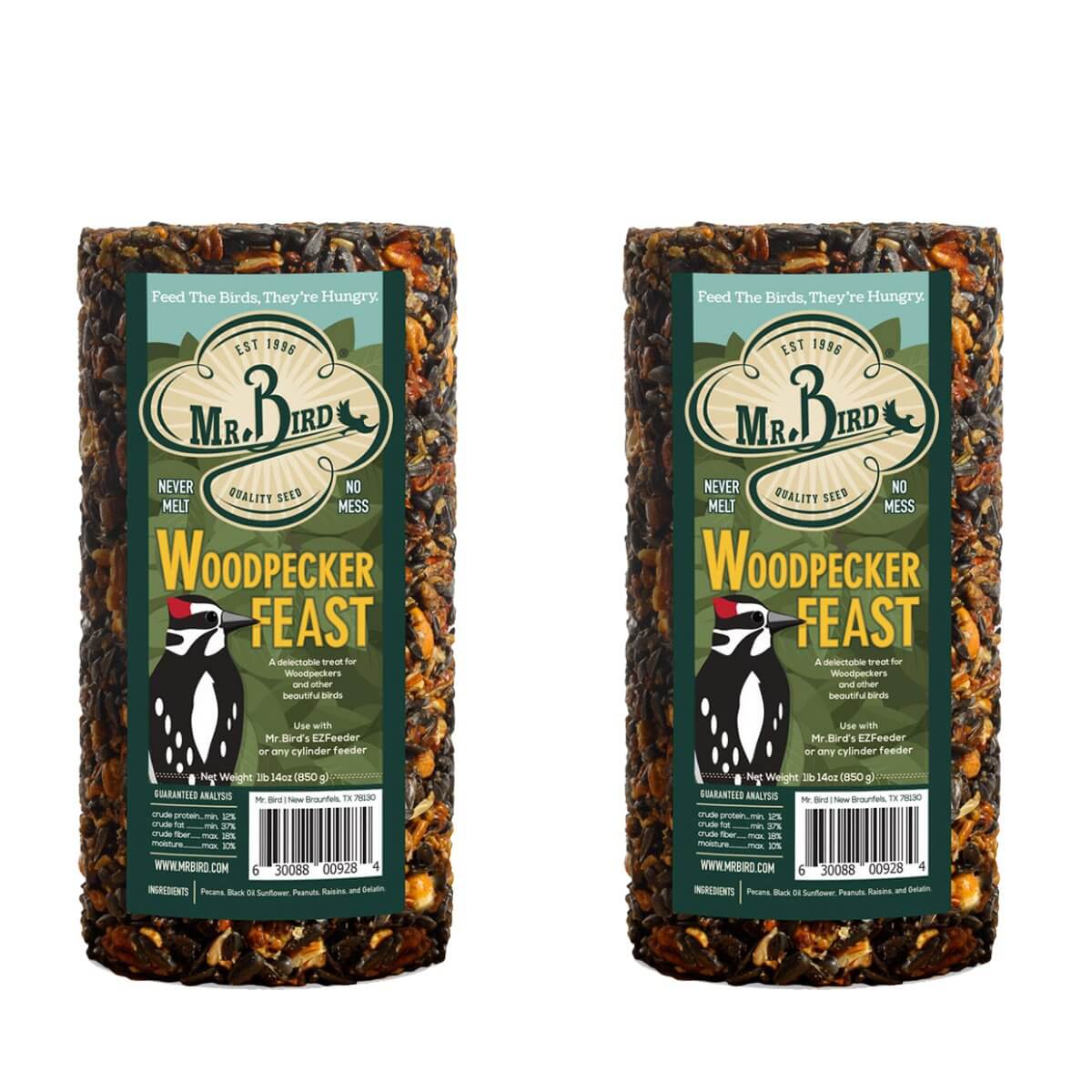 Mr. Bird Woodpecker Feast Small Wild Bird Seed Cylinder 1 lb. 14 oz. for woodpeckers and backyard birds.