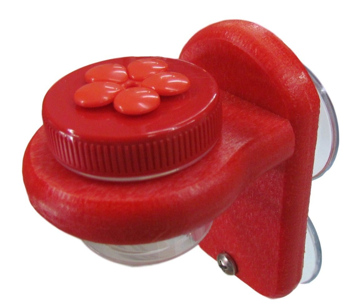 Nectar DOTS Window Hummingbird Feeder with bright red flowers, easy to fill and clean, perfect to attract and feed hummingbirds