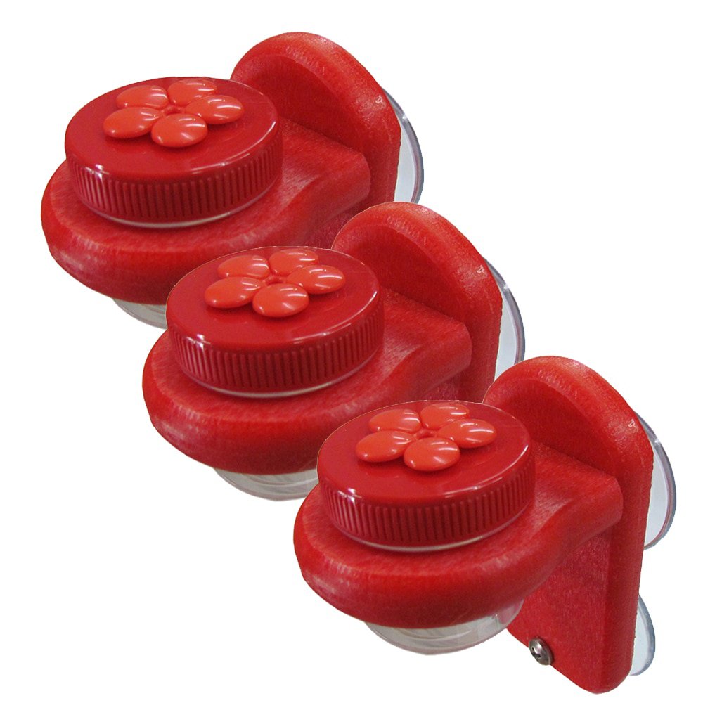 Nectar DOTS Window Hummingbird Feeder with 2 red feeding cups featuring red flowers, perfect for attracting hummingbirds.