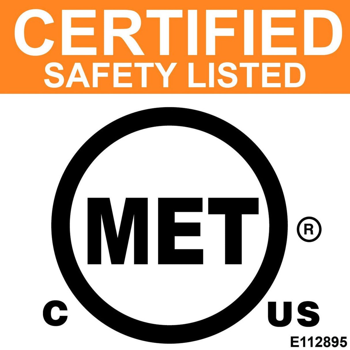 Certified Safety Listed MET icon with cUS E112895