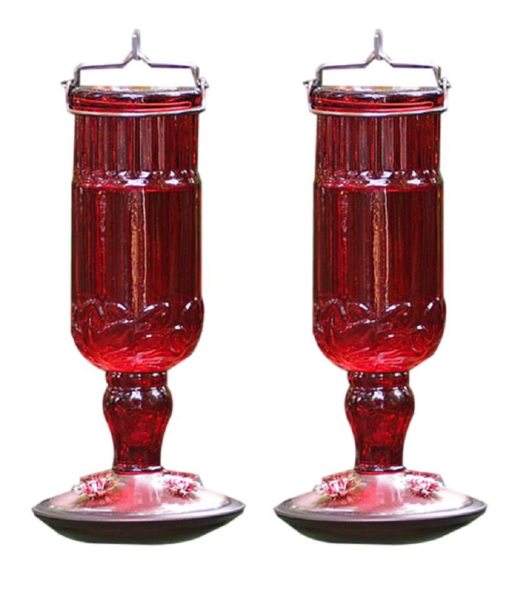 Perky-Pet 8119-2 Red Antique Glass Bottle Hummingbird Feeder 24 oz (1 or 2 Pack) - JCS Wildlife