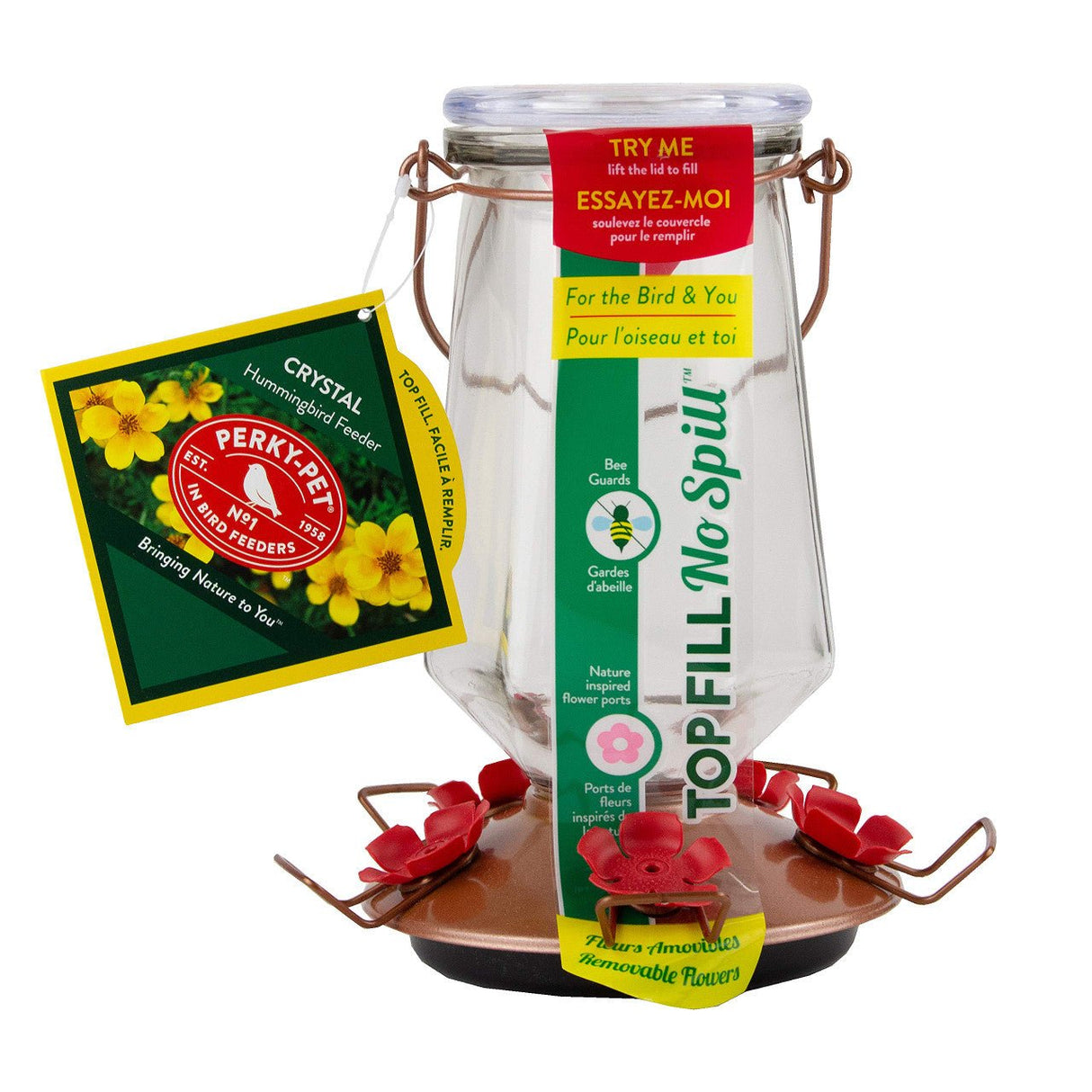 Perky-Pet 9109 Crystal Top-Fill Glass Hummingbird Feeder with 28 oz capacity and vintage design