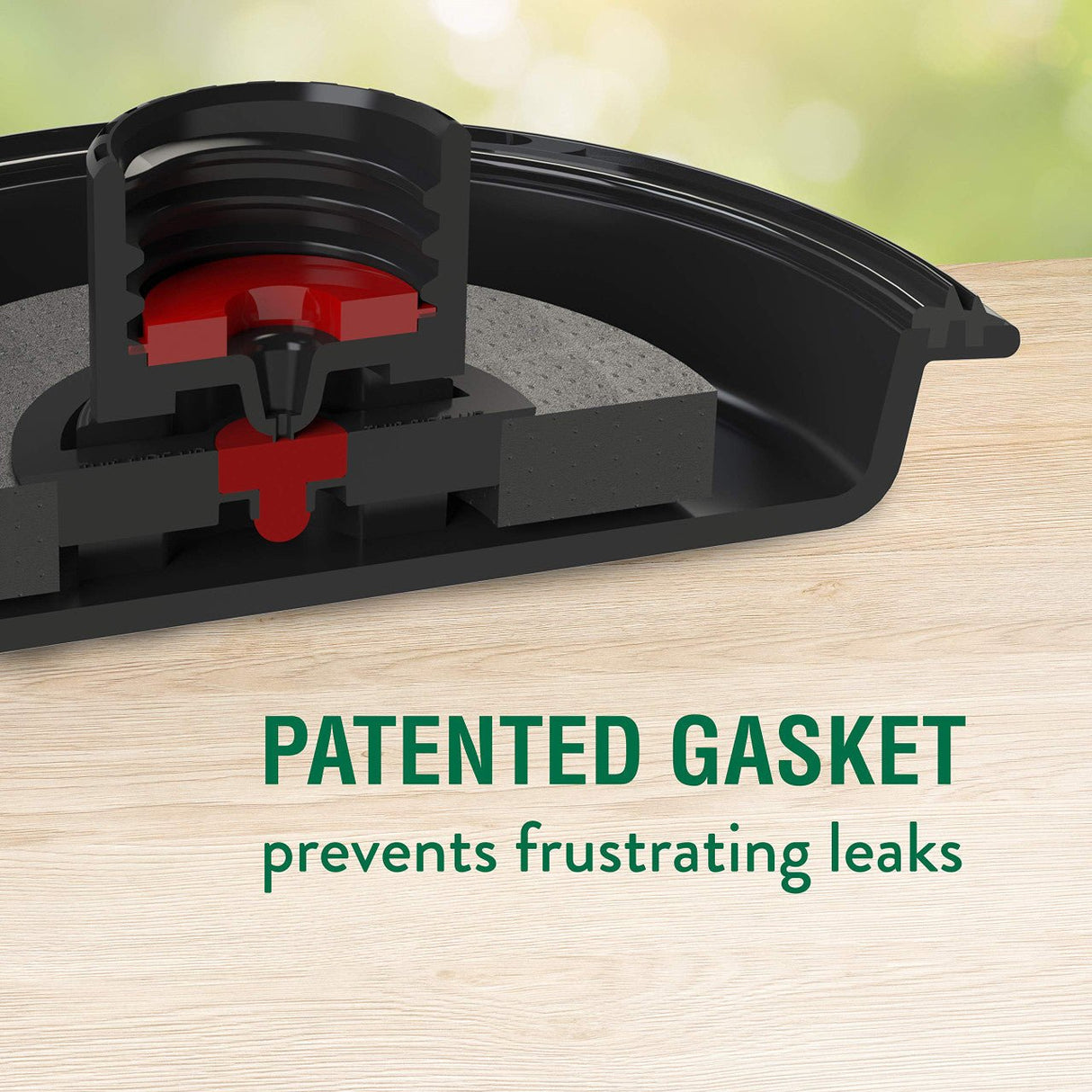 Close-up of Perky-Pet Crystal Hummingbird Feeder's patented gasket preventing leaks