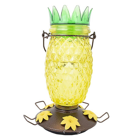 Perky-Pet Pineapple Top-Fill Glass Hummingbird Feeder, 28 oz, pineapple-shaped design with wide-mouth opening for easy filling.
