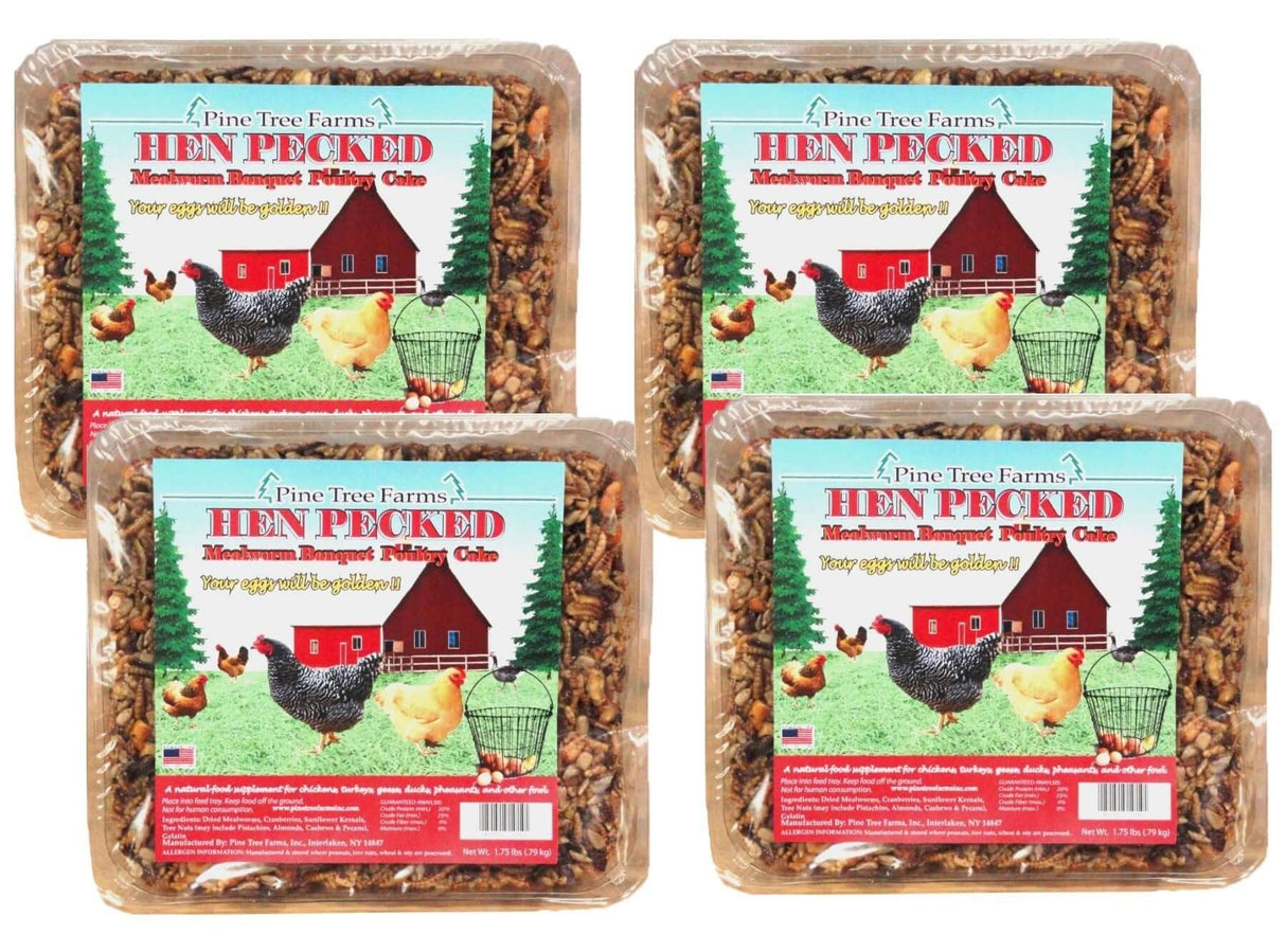 Pine Tree Farms Hen Pecked Mealworm Poultry Cake 1.75 lbs, 4 packs, ideal for chickens and other fowl.