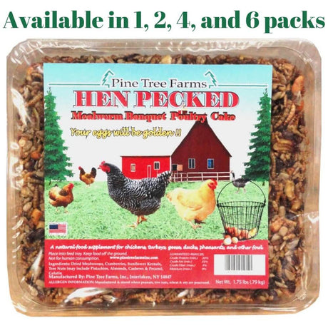 Pine Tree Farms Hen Pecked Mealworm Poultry Cake, natural food for chickens, available in 1, 2, 4, 6 packs, 1.75 lbs.
