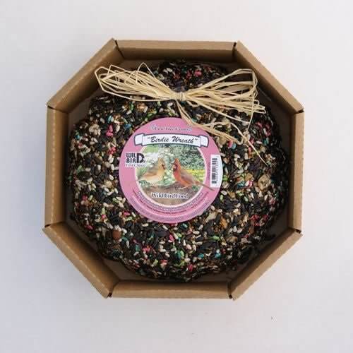 Pine Tree Farms Spring/Summer Wreath 2.25 LB with ribbon bow in box, made from black oil sunflower, peanuts, safflower, and red millet