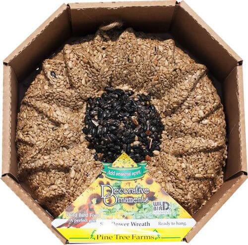 Pine Tree Farms Sunflower Seed Wreath with Sunflower Hearts and Black Oil Sunflower Seeds in a Decorative Box for Wild Birds
