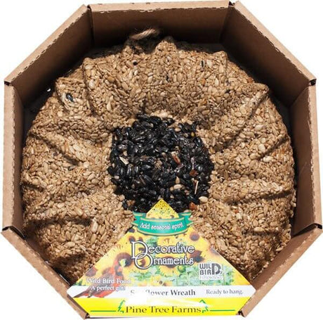 Pine Tree Farms Sunflower Seed Wreath with Sunflower Hearts and Black Oil Sunflower Seeds in Packaging Box for Birds.