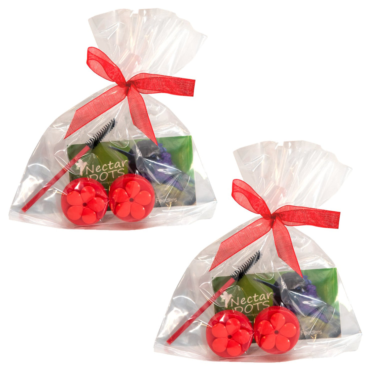 Red Nectar Dots Hummingbird Feeder Kit with cleaning brush and instructions in gift-ready packaging