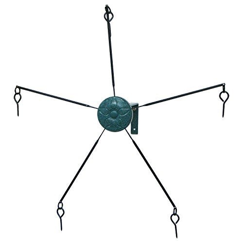 Squirrel Go Round Feeder with 5 arms and threaded metal skewers for holding corn, made of aluminum, model 5560, designed to keep squirrels away from bird feeders.