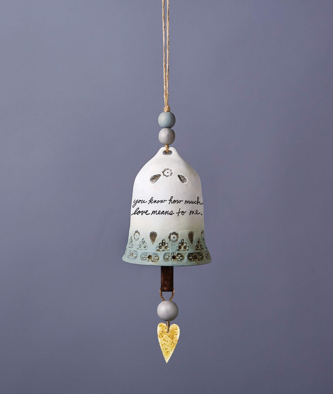 Studio M Grandma Ceramic Bell from Heart Notes collection by Lori Siebert. Stoneware bell with touching sentiment and heart-shaped pendant.