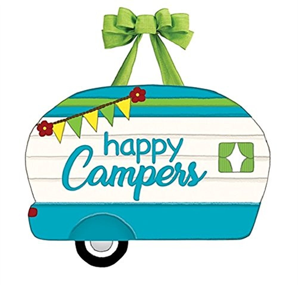 Studio M Happy Campers Door Decor DD0051 with vibrant colors, bow, and decorative elements, perfect for indoor or outdoor use.