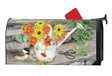 Studio M Sunshine and Water MailWrap mailbox cover featuring a watering can with flowers, a perched bird, and gardening shears.