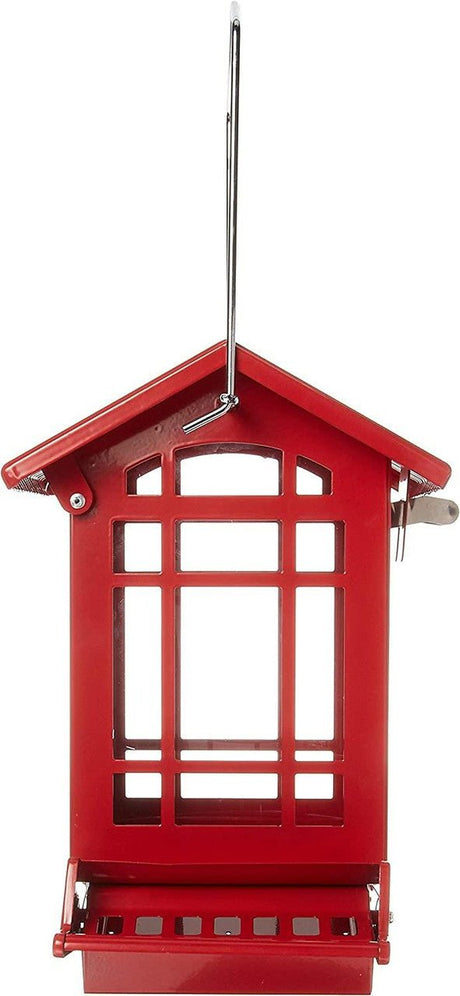 Woodlink Chateau Squirrel-Resistant Feeder in vibrant red, featuring a sturdy design for bird watching.