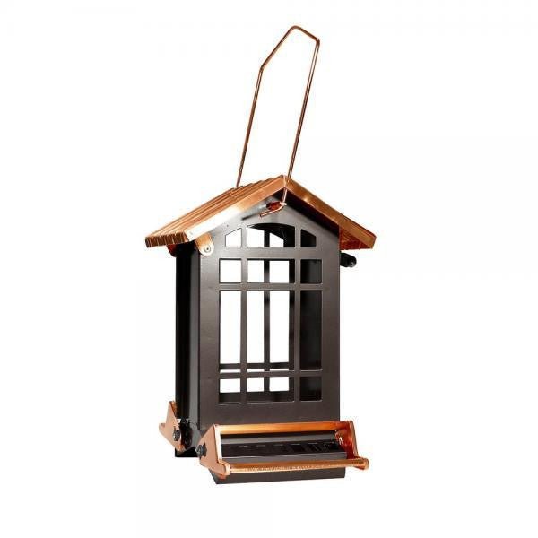 Woodlink CopperTop® Chateau Squirrel-Resistant Feeder with copper finish and two-sided design for seed storage.
