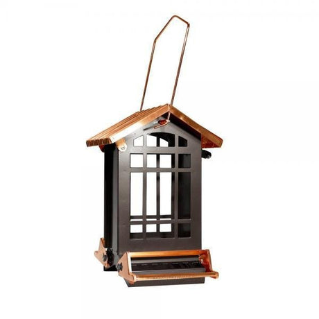 Woodlink CopperTop® Chateau Squirrel-Resistant Feeder with copper finish and two-sided design for seed storage.