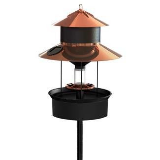 Woodlink Modern Farmhouse Solar Gaslight Feeder with copper plating and matte black finish, designed for birds and lighting.