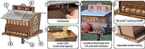 Woodlink Rustic Farmhouse Absolute Feed & Seed Squirrel-Resistant Feeder with locking top and adjustable weight setting.