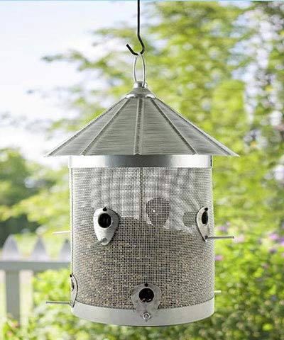 Woodlink Rustic Farmhouse Galvanized Silo Combo Seed 10 lb. Feeder with steel mesh and vintage design.