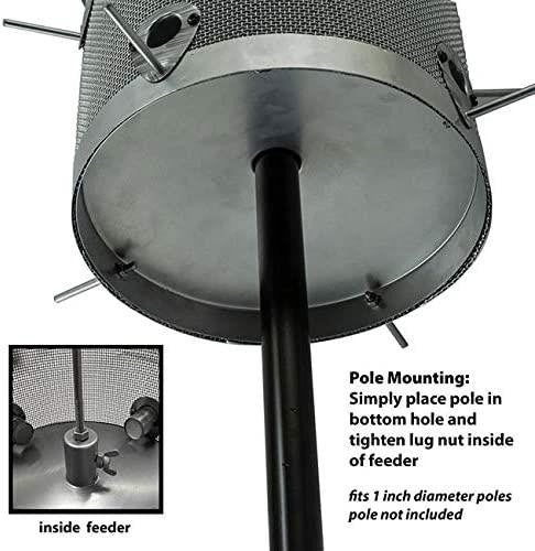 Woodlink Rustic Farmhouse Galvanized Silo Combo Seed Feeder pole mounting setup, showing inner mechanism and instructions.