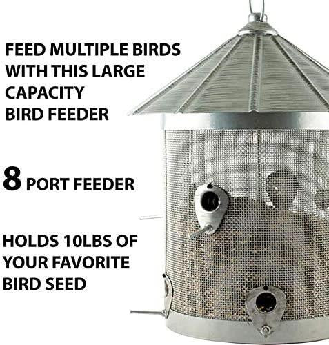 Woodlink Rustic Farmhouse Galvanized Silo Combo Seed 10 lb. Feeder with 8 ports for multiple birds.