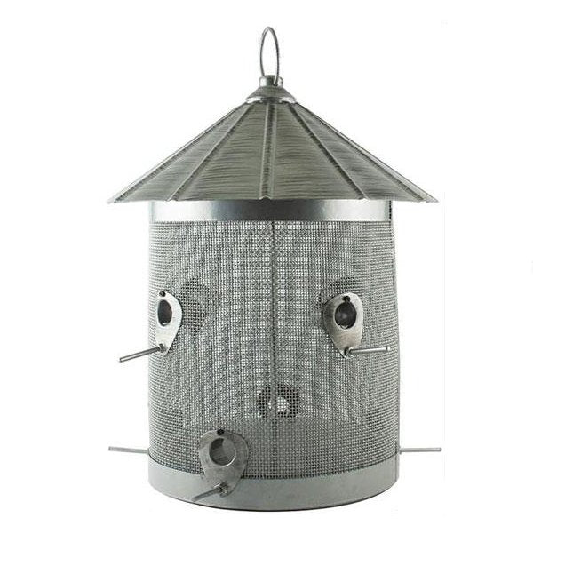 Woodlink Rustic Farmhouse Galvanized Silo Combo Seed 10 lb. Feeder with steel mesh and vintage design.