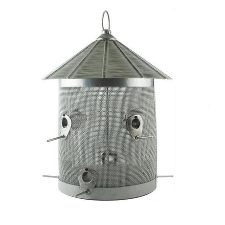 Woodlink Rustic Farmhouse Galvanized Silo Combo Seed 10 lb. Feeder with steel mesh and vintage design.