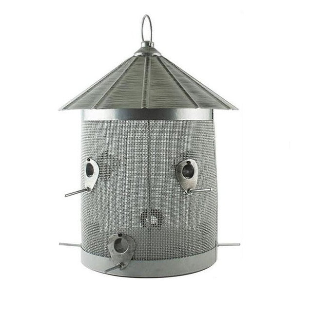 Woodlink Rustic Farmhouse Galvanized Silo Combo Seed 10 lb. Feeder with steel mesh and vintage design.