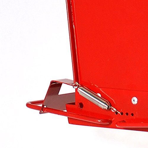 Close-up of Woodlink Snack Shack's weight-activated perch for squirrel resistance, showcasing the red powder-coated steel construction.
