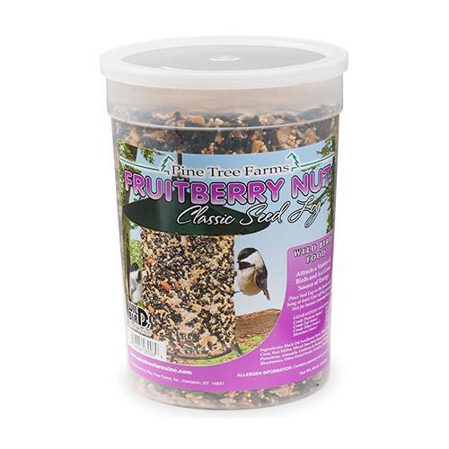 Pine Tree Farms 8006 Fruit Berry Nut Classic Seed Log, 68 oz wild bird food in a clear container.