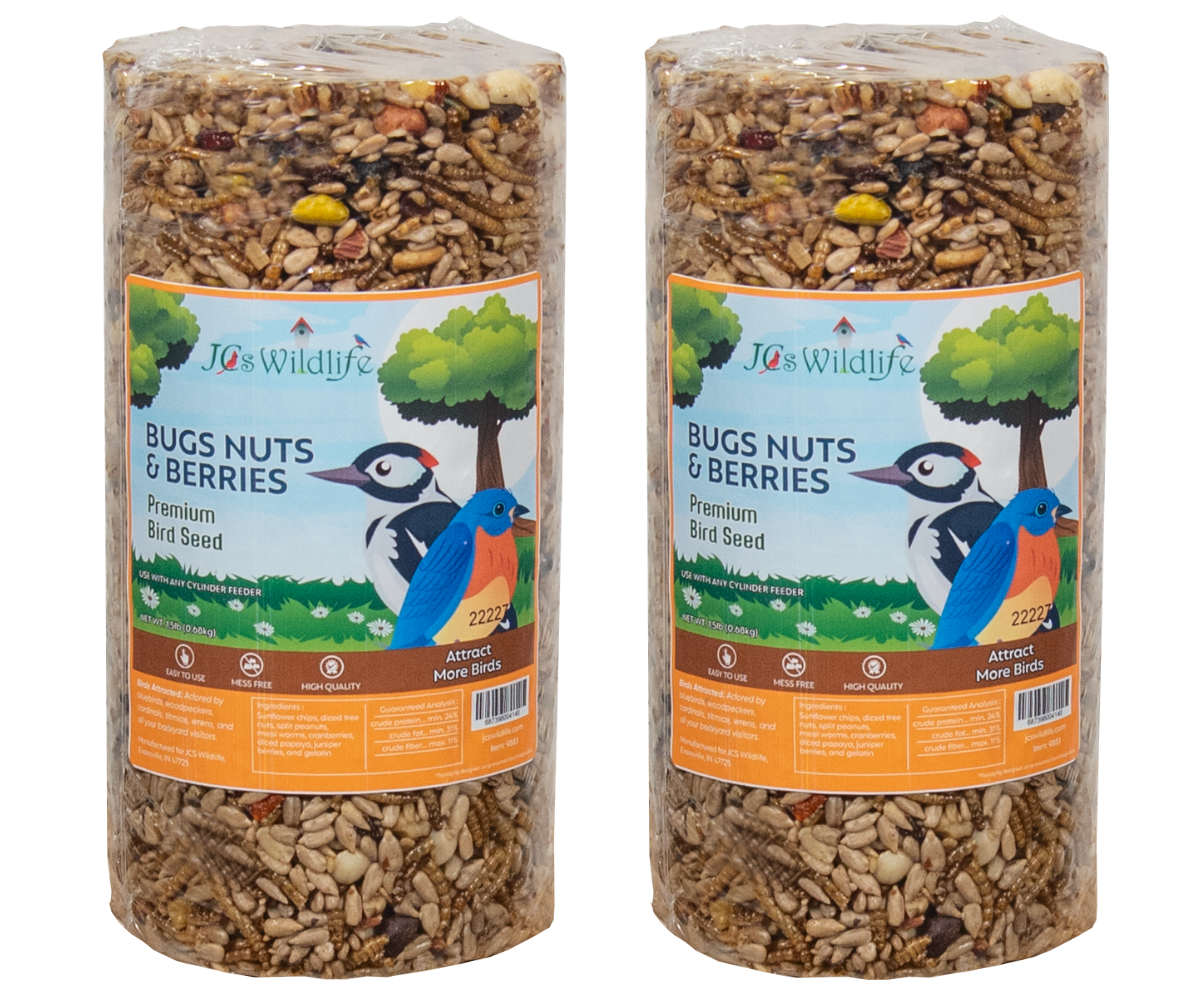 JCS Wildlife Bugs, Nuts and Berries Premium Bird Seed Small Cylinder, 1.5 lb