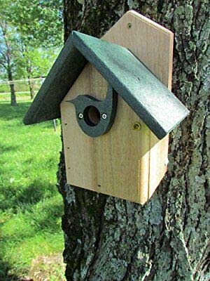 JCS Wildlife Post Mount Cedar Wren House w Poly Roof & Birdhouse Predator Guard Portal