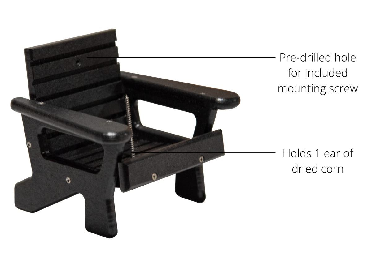 JCS Wildlife Black Squirrel Chair Feeder - Holds 1 Dried Corn Cob