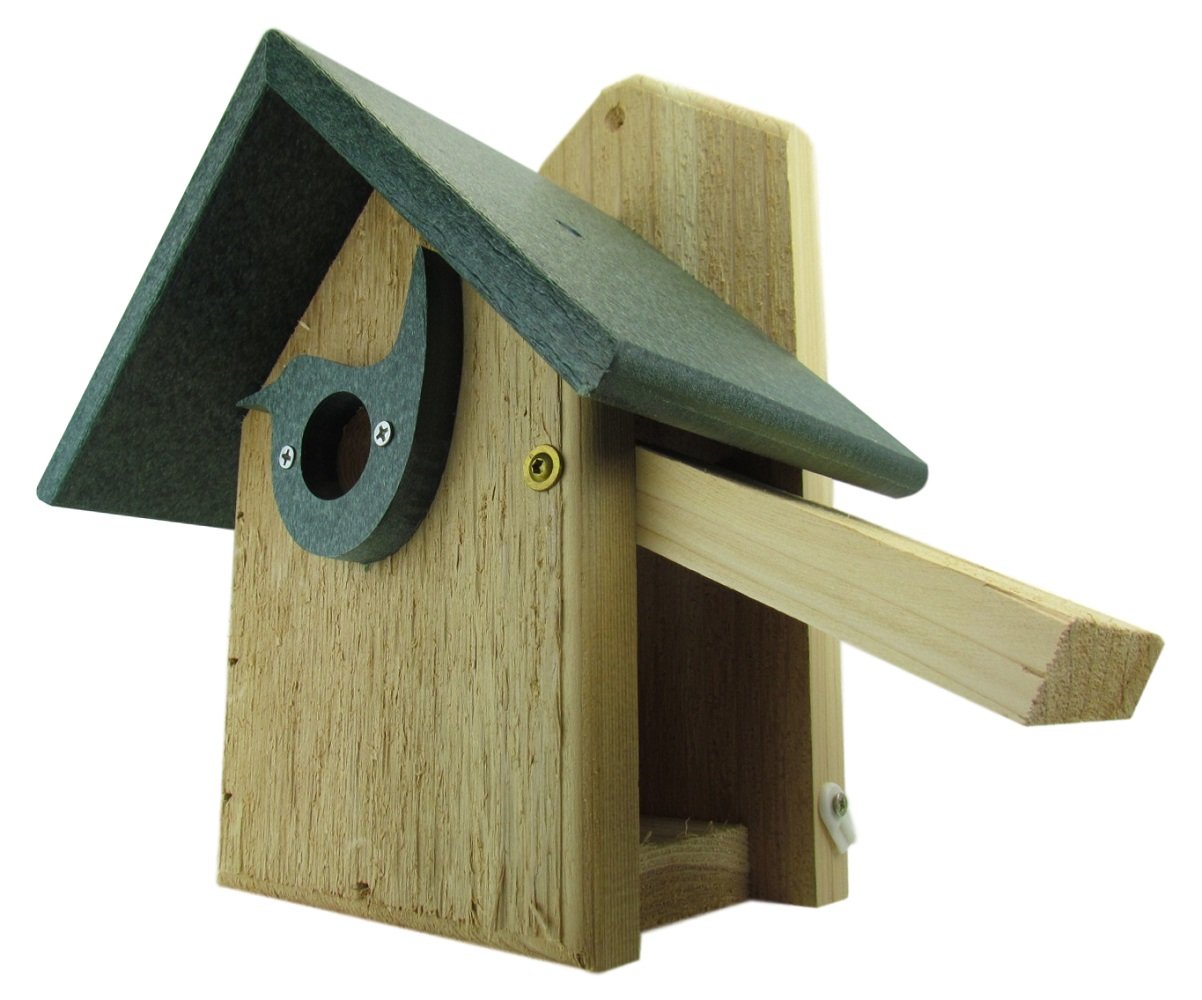 JCS Wildlife Post Mount Cedar Wren House w Poly Roof & Birdhouse Predator Guard Portal