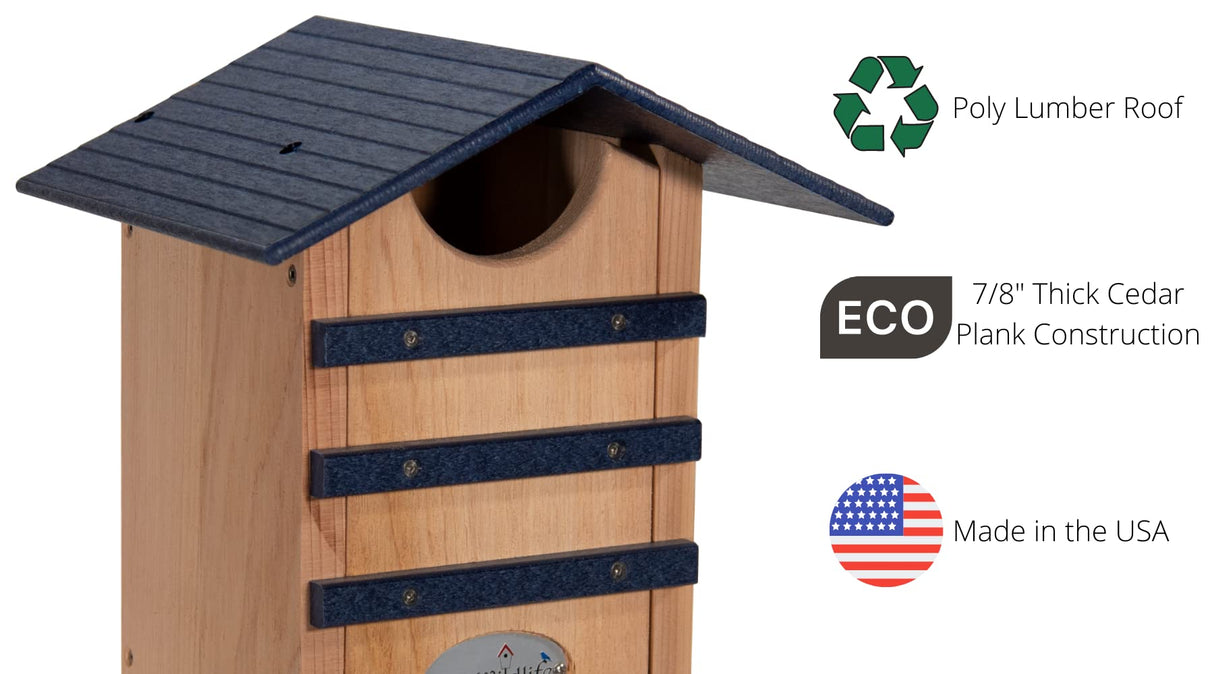 JCS Wildlife Cedar Screech Owl Nest Box with Poly Lumber Roof