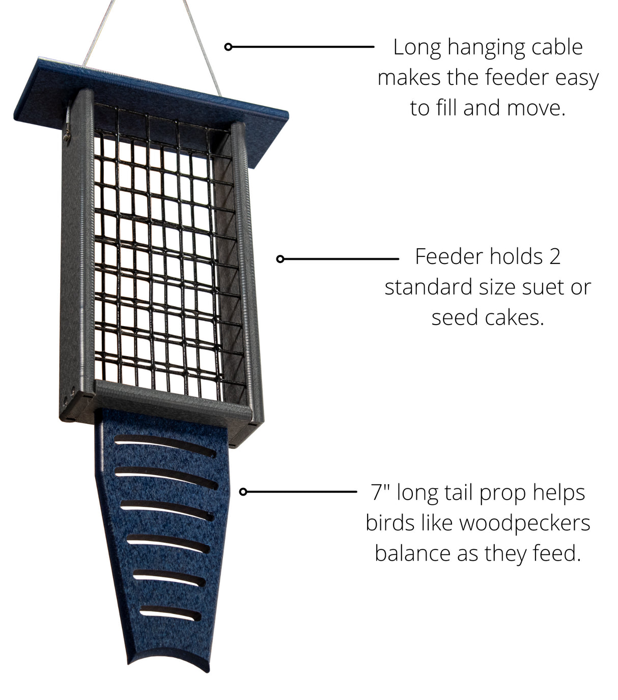 JCS Wildlife Recycled Double Suet Feeder Bird Feeder with Tail Prop