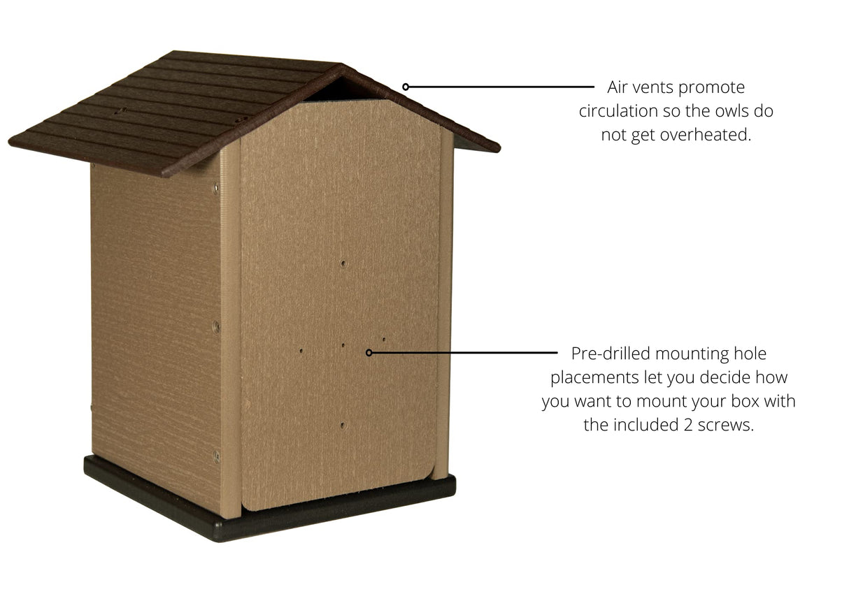 Ultimate Poly Screech Owl or Saw-Whet Owl House Nesting Box