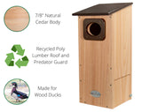 JCS  Wildlife Cedar Wood Duck House with Recycled Poly Lumber Roof and Predator Guard