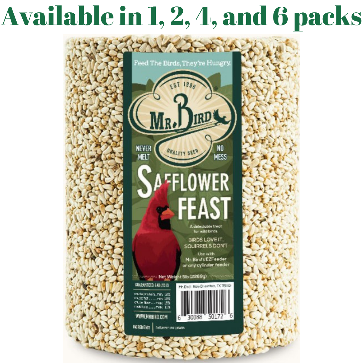 Mr. Bird Safflower Feast Large Wild Bird Seed Cylinder 5 lbs. (1, 2, 4 and 6 Packs)