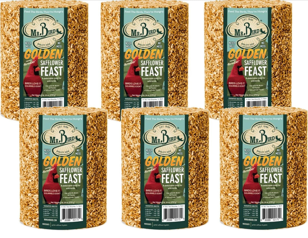 Mr. Bird Golden Safflower Feast Large Wild Bird Seed Cylinder 62 oz. (1, 2, 4, and 6 Packs)