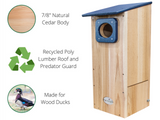 JCS  Wildlife Cedar Wood Duck House with Recycled Poly Lumber Roof and Predator Guard