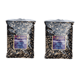 Two bags of JCS Wildlife Chirper's Choice 5lb loose seed, featuring a blend of black oil sunflower seeds, white millet, and other premium ingredients.