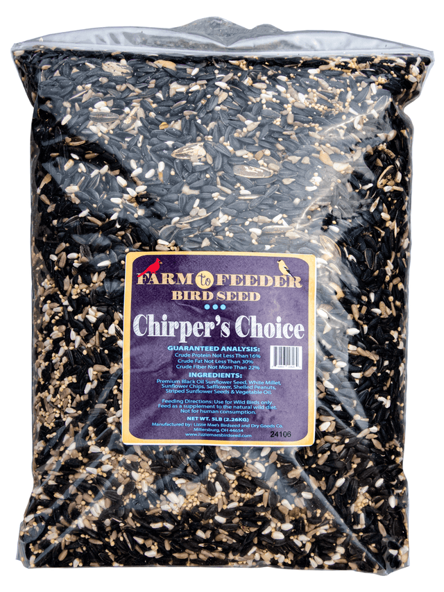 JCS Wildlife Chirper's Choice 5lb Loose Seed Bag - Premium Black Oil Sunflower Seed, White Millet, Sunflower Chips, Shelled Peanuts