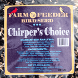 JCS Wildlife Chirper's Choice 5lb Loose Seed Bag with detailed nutritional information and ingredients listed on the packaging.