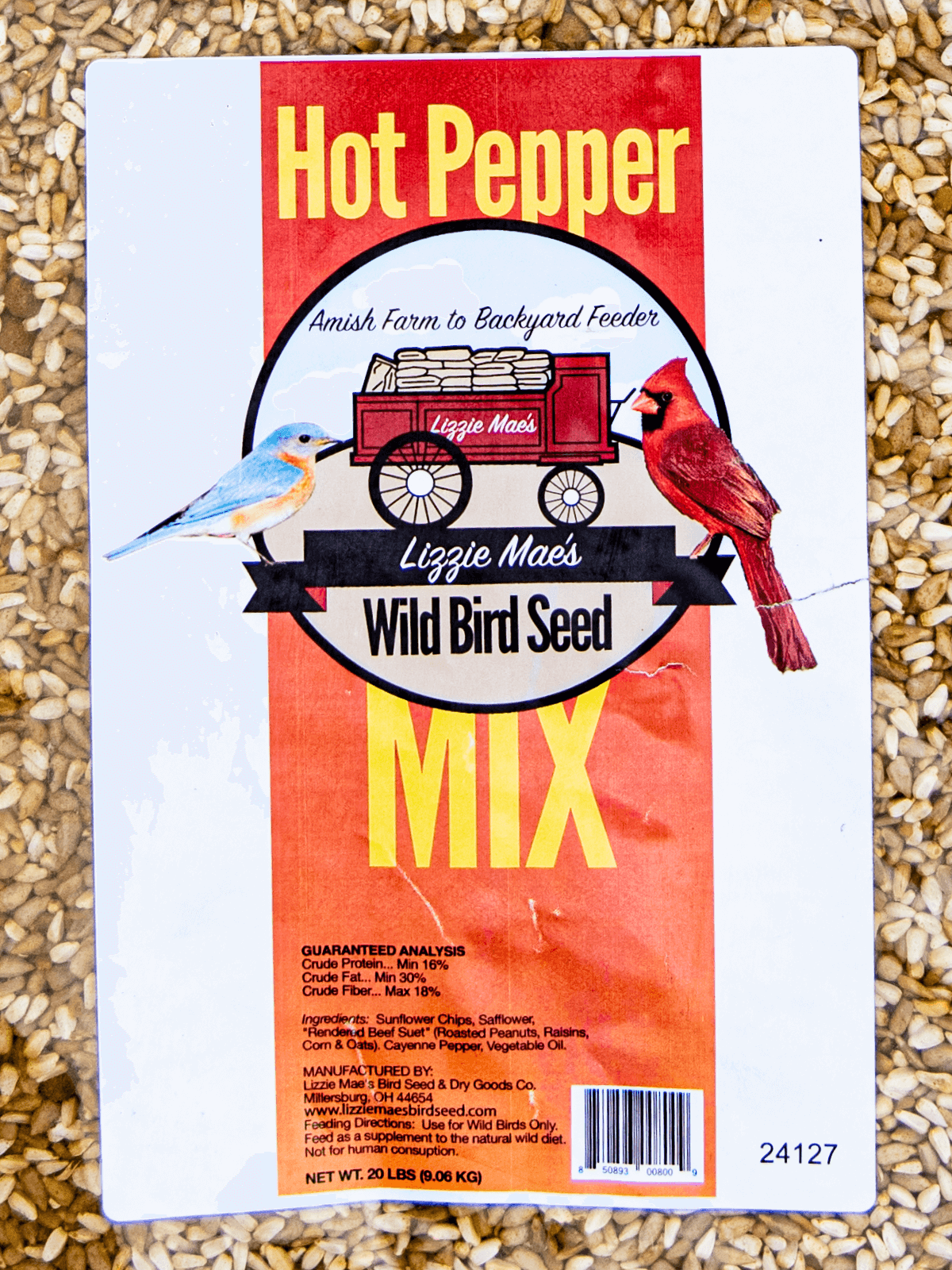 JCS Wildlife Hot Pepper Wild Bird Seed Mix 20lb Bag with Chili Peppers to Deter Mammals