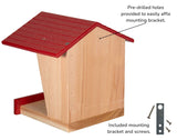 JCS Wildlife Modern Style Cedar Robin Roost with Poly Lumber Roof showing pre-drilled mounting holes and included bracket and screws