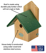 JCS Wildlife Nature Products USA Chickadee Birdhouse Recycled Poly Lumber Roof - JCS Wildlife