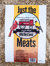 JCS Wildlife Just the Meat 20lb Loose Seed Bag with sunflower chips, shelled peanuts, tree nuts, and vegetable oil for wild bird feeding